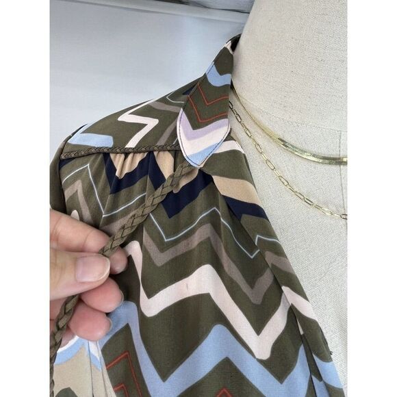 Diane Von Furstenberg Dress Shirtdress Bariloche Olive Chevron Print Silk Size 4 - Picture 8 of 16
